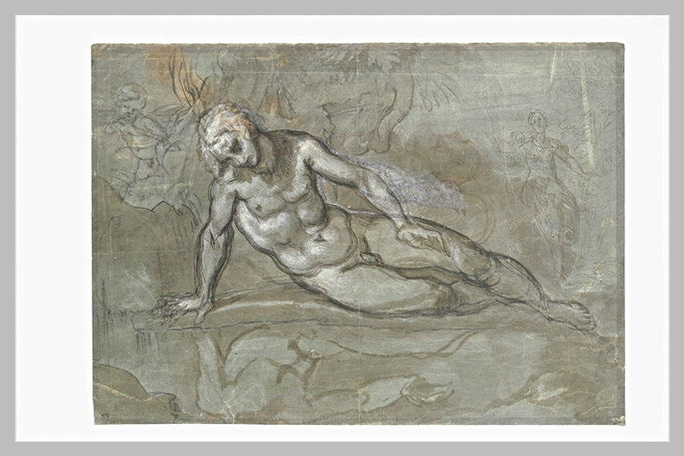 Narcisse à la fontaine avec Amour et Echo ; croquis de têtes_0