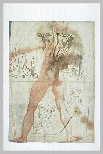 Homme nu, de dos, bras gauche levé ; étude pour Narcisse à la fontaine_0