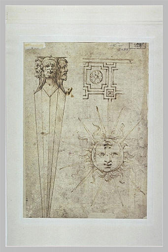 Etude d'un terme tricéphale, d'un soleil et d'un caisson à rosace_0