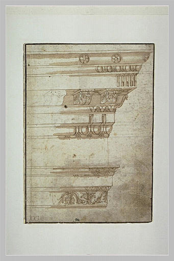 Etudes d'entablement à douze moulures, décorées d'oves, denticules, rosaces_0