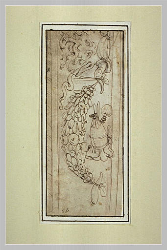 Motif de frise avec guirlandes et mascaron cornu_0