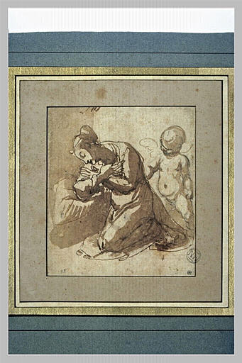 Sainte agenouillée, en prière assistée par un ange : sainte Dorothée (?)_0