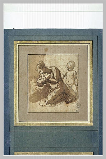 Sainte agenouillée, en prière assistée par un ange : sainte Dorothée (?)_1