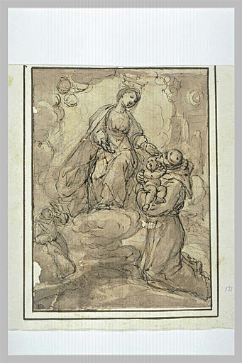 La Vierge remettant l'Enfant à saint François ; à gauche, saint Antoine_0
