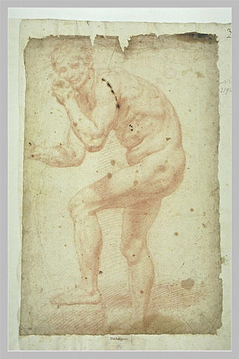 Nu masculin, tournée vers la gauche, courbé en avant_0