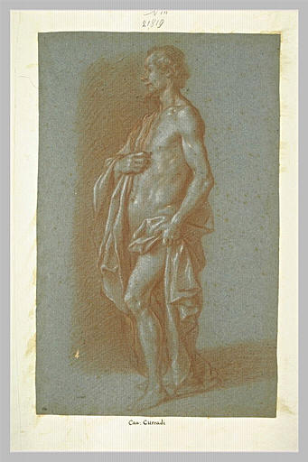 Homme demi nu, debout, retenant une draperie, tourné vers la gauche_0