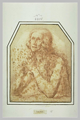 Demi-figure d'homme nu, aux long cheveux, accoudé_0