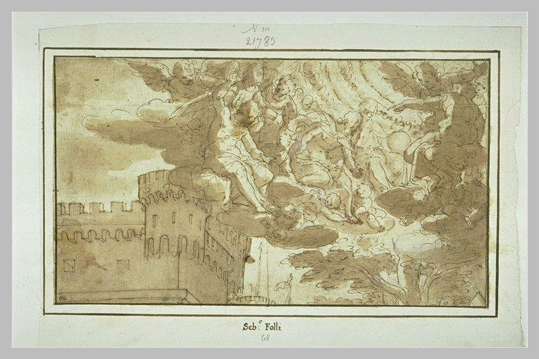 Au-dessus d'une forteresse, gloire céleste avec Dieu le Père et le Christ_0