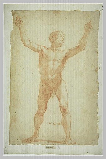 Homme nu, debout, bras et jambes écartés_0