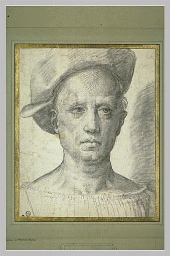 Tête d'homme, de face, coiffé d'un bonnet_0