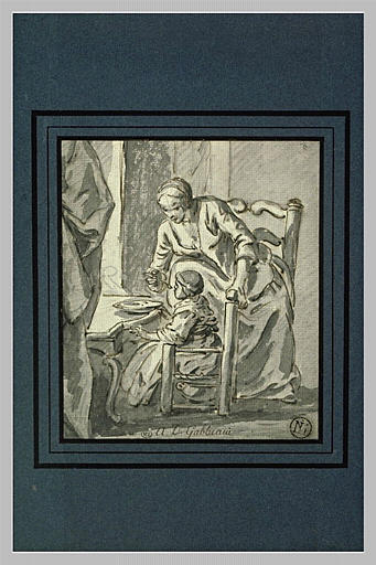 Jeune femme assise faisant manger avec une cuillère sa petite fille_0