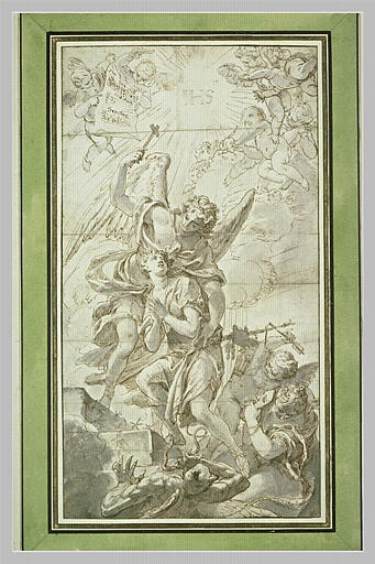Ange gardien arrachant un jeune homme à l'amour de la Vanité et au Démon_0