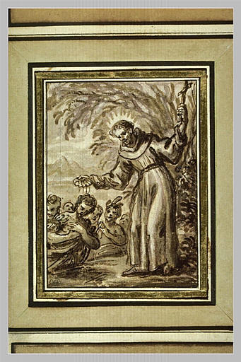 Saint François Xavier, la croix à la main, baptise les indiens agenouillés_0
