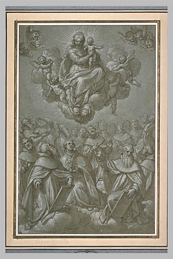 Les saints de l'ordre Dominicain adorant la Vierge à l'Enfant_0