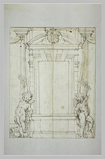 Projet de décoration murale avec deux putti tenant des palmes_0