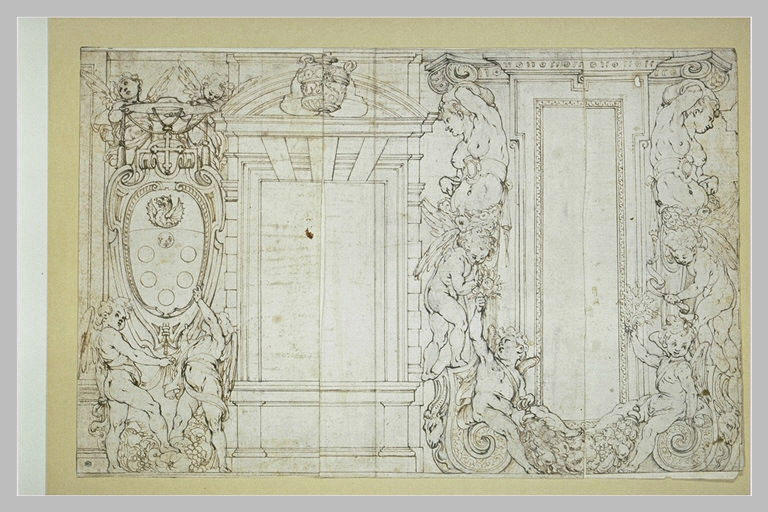 Projet de décoration murale avec putti, armes des Medici et guirlandes_0
