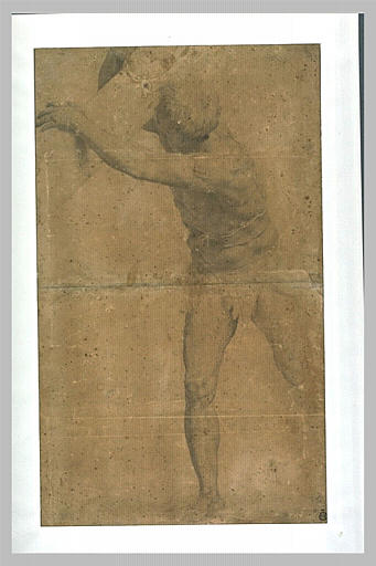 Figure d'homme revêtu d'une cotte d'armes, soutenant une planche_0