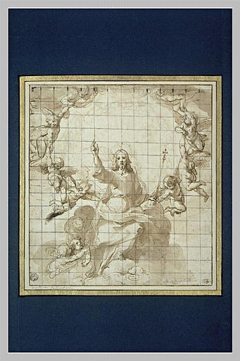 Le Christ bénissant, assis sur les nuages, dans une gloire d'anges_0