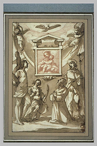 Quatre saints adorant une représentation de la Vierge à l'Enfant_0