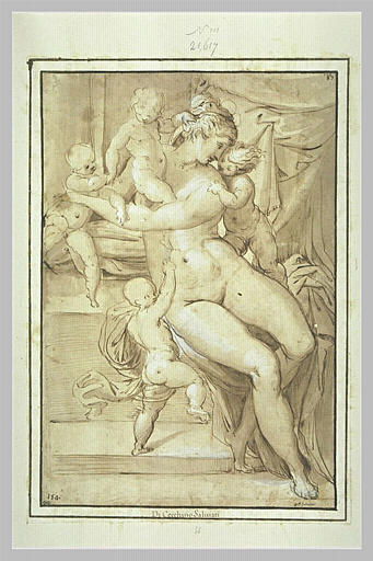 Femme assise entourée de quatre putti_0
