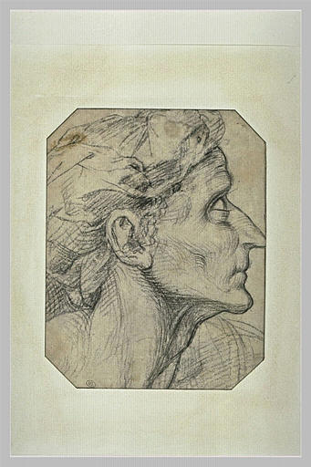 Tête de vieille femme, vue de profil, tournée vers la gauche_0