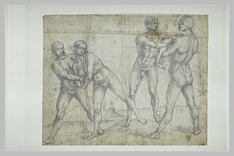 Deux hommes nus luttant, et deux femmes nues luttant_0