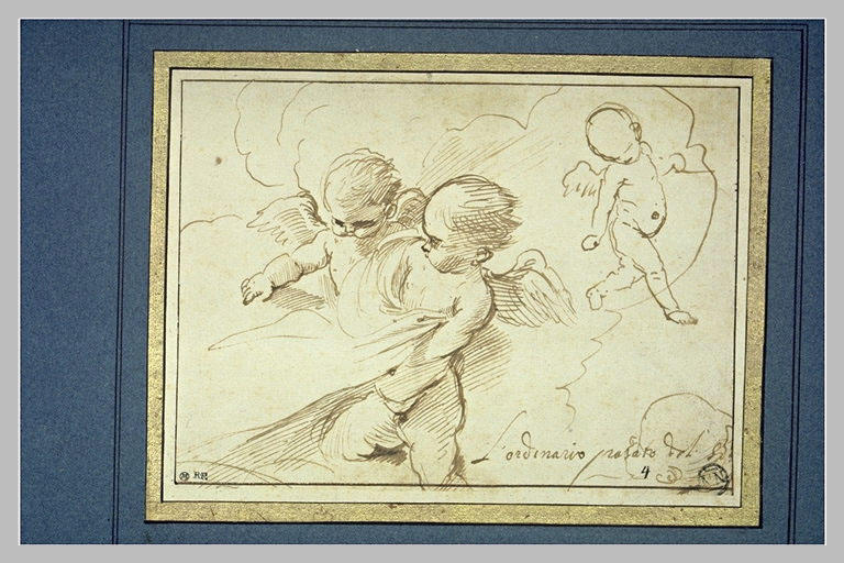 Deux amours tirant le bout d'un vêtement et croquis de deux autres_0