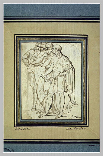 Quatre hommes drapés, débout, tournés vers la gauche : les philosophes ..._0