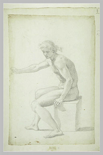 Homme nu, assis, de profil vers la gauche, le bras droit tendu_0