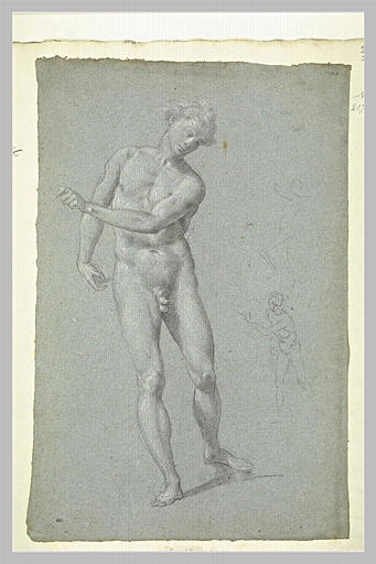 Homme nu, debout, de face, et deux croquis pour la même figure_0
