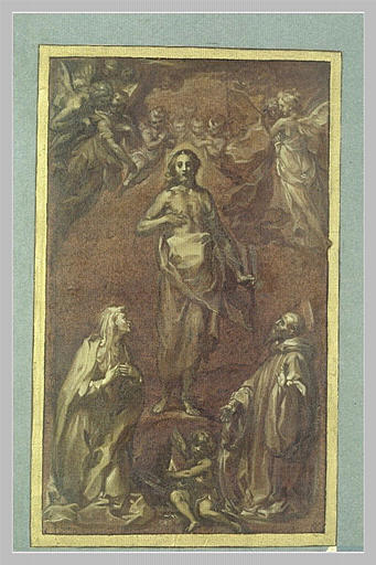 Le Christ ressuscité adoré par saint François et une sainte_0
