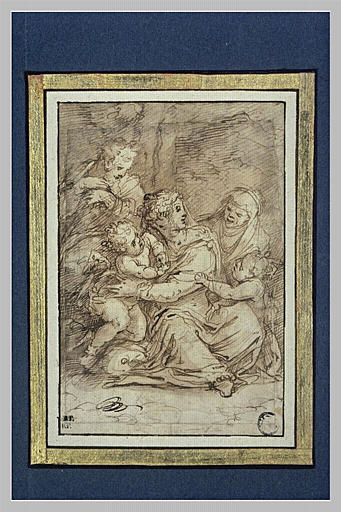 Sainte famille avec saint Jean-Baptiste et sainte Anne ou Elisabeth_0