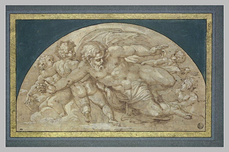 Le Christ bénissant entouré de quatre anges dans les nuées_0