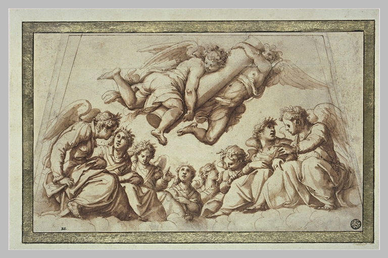 Choeur d'anges dont deux volant, portant la colonne de la Flagellation_0