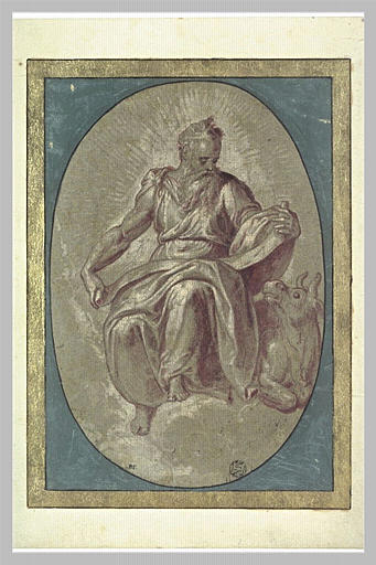 Saint Luc évangéliste assis, regardant un papier qu'il déroule_0