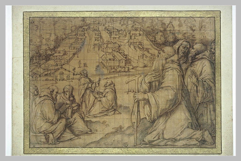 Vue d'un ermitage avec plusieurs moines_0