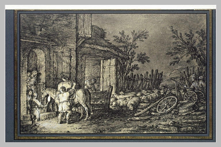 Rentrée d'un troupeau à la bergerie, de nuit_0