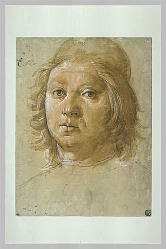Tête de jeune homme, vue de face, coiffée d'une calotte_0