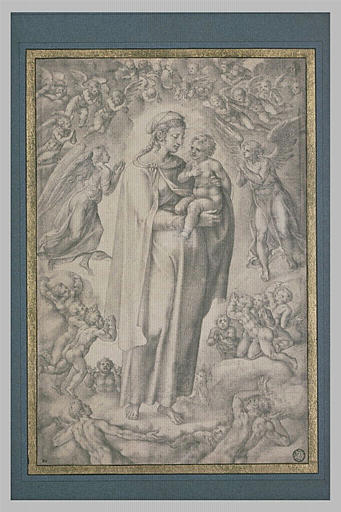 La Vierge et l'Enfant, sur des nuages, entourés de nombreuses figures_0