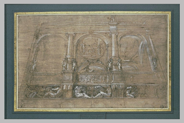 Projet de décoration architecturale avec des ignudi soutenant la corniche_0