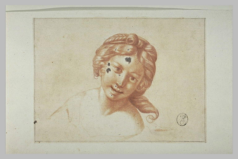 Etude d'une tête de jeune femme vue de face et penchée vers la droite_0