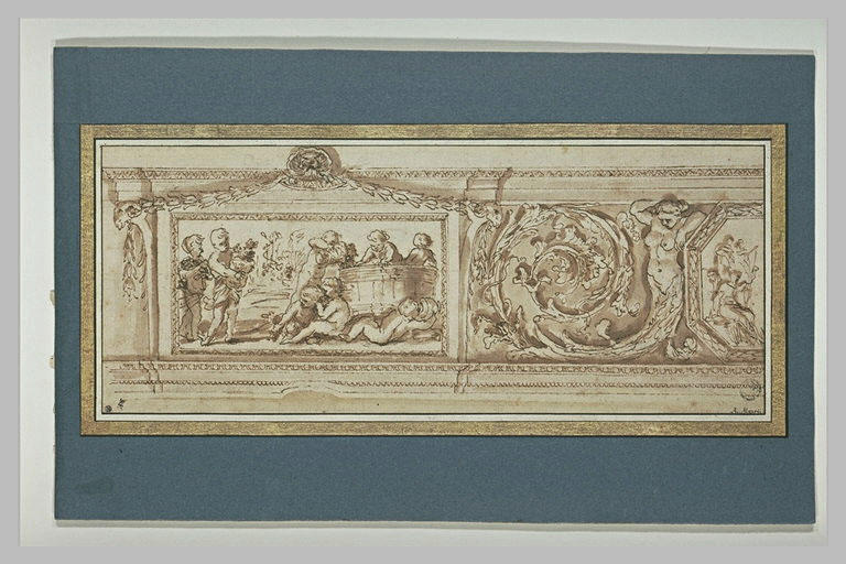 Frise décorative avec panneau réprésentant une scène de vendange_0