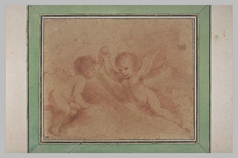 Deux anges sur des nuages portant une pomme_0