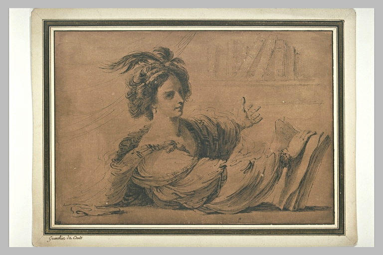 Femme assise, vue en buste, tenant un livre : une sibylle (? )_0
