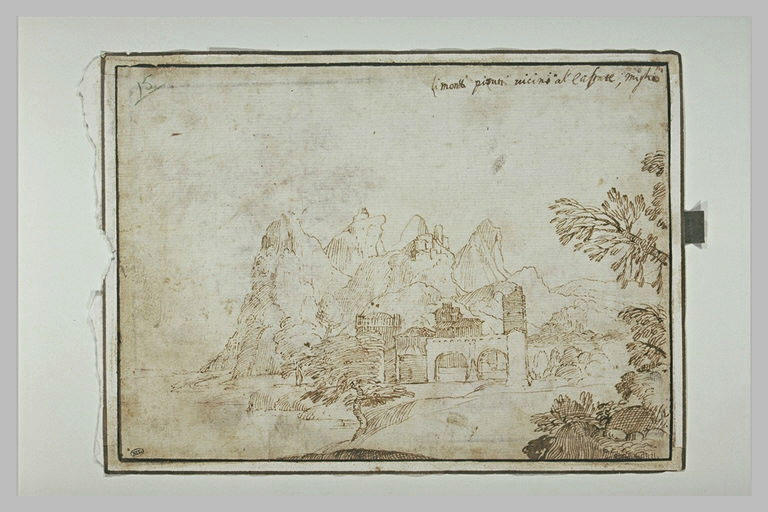 Paysage avec des montagnes dominant une forteresse_0