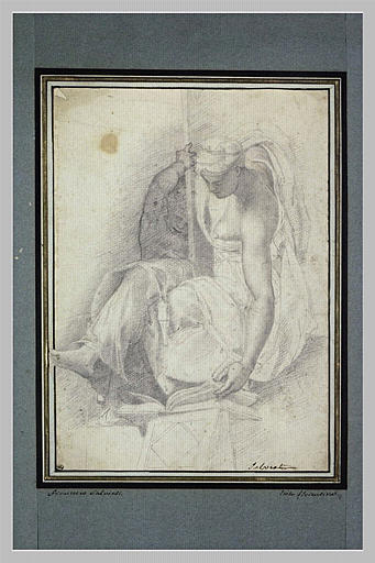Sibylle assise tournant les pages d'un livre_0
