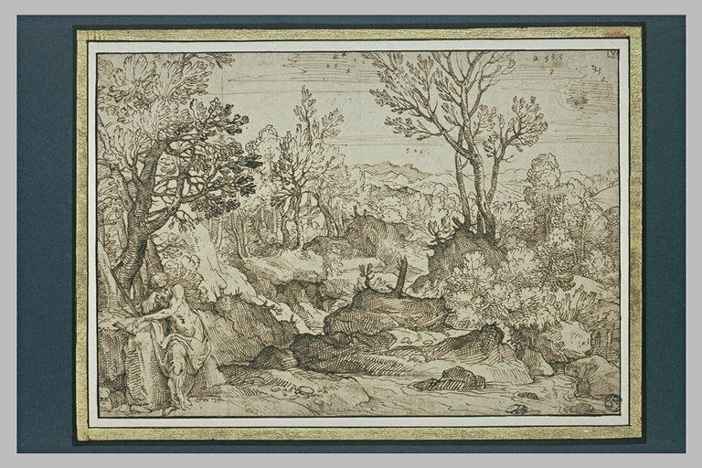 Paysage avec saint Jérôme assis sur un rocher, une main posée sur un livre_0