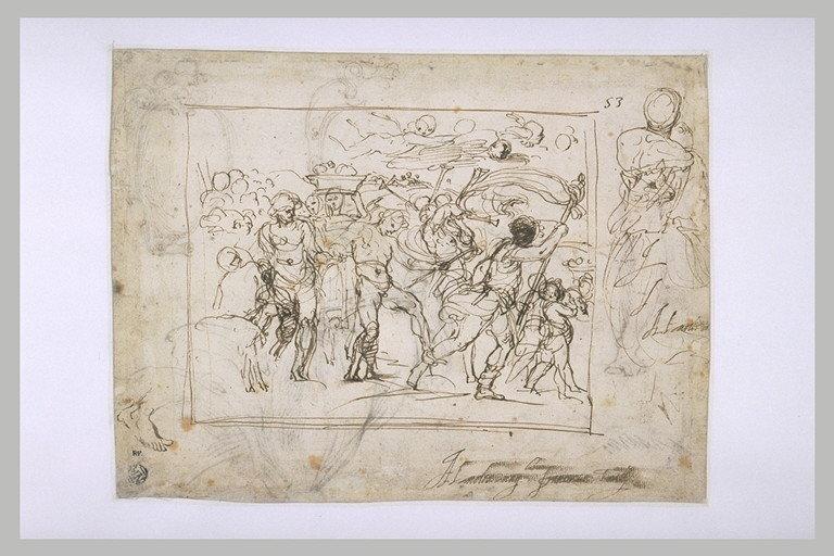 Le Cortège de Bacchus et Ariane ; pied droit, buste, de dos, tête de chien_0