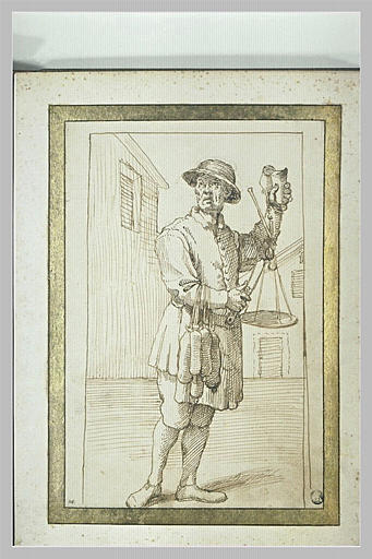 Un marchand de saucissons, un couteau dans une main une balance dans l'autre_0