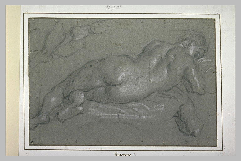 Etude d'une femme nue, allongée, vue de dos, et reprise des pieds et du bras_0